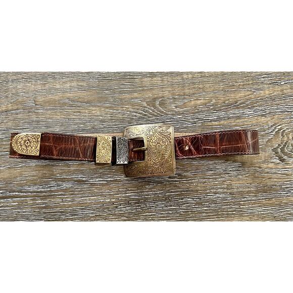 Vintage STREETS AHEAD Brown Western Croc Leather Belt Small 26 main image 11